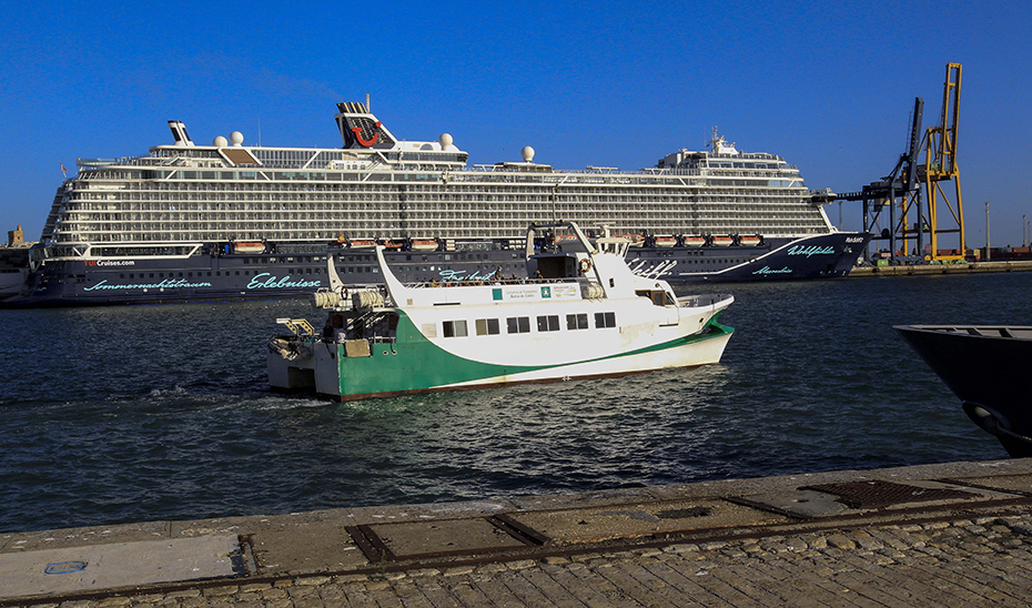 
			      Uno de los catamaranes que presta el servicio marítimo de la Bahía de Cádiz.			    
			  
